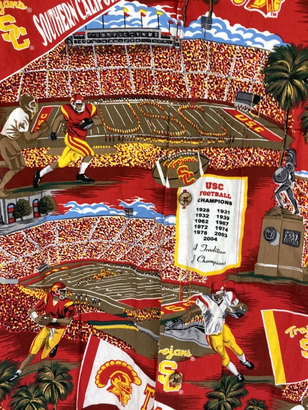 Reyn Spooner Team Trojan USC Trojans Button Down Shirt Red Stadium Images Sz XS - Picture 2 of 13